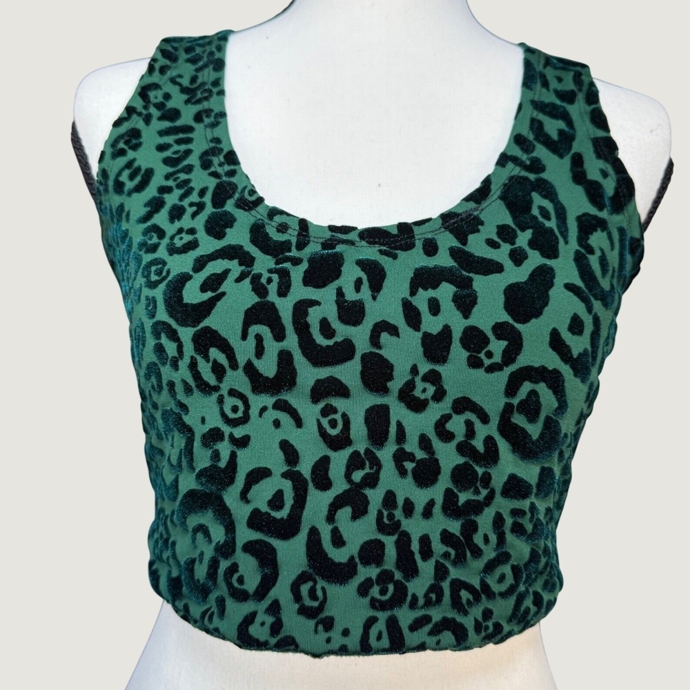 Angie Leopard Velvet Textured Crop Top Womens S Animal Print Scoop Neck Tank